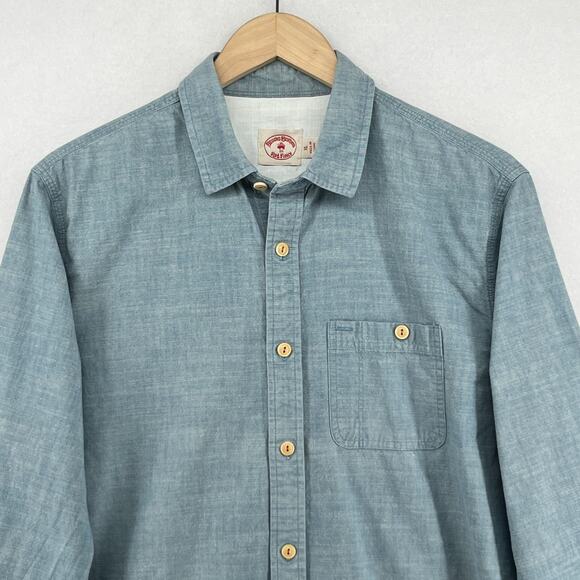 BROOKS BROTHERS Shirt Mens XL Red Fleece Chambray Long Sleeve Button Up Blue - Picture 2 of 16